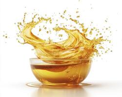 Captivating Liquid Motion A Golden Splash in Glass, A vibrant image showcasing the dynamic energy of fluid in mid-air, capturing the essence of movement and light, perfect for illustrating concepts photo