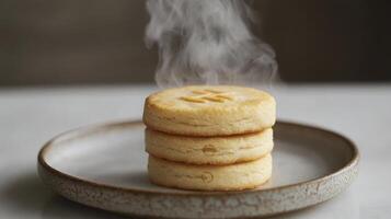 Capture the warm, inviting allure of freshly baked shortbread cookies with this captivating image, perfect for showcasing the simple pleasures of home baking and the rich, buttery flavors that define photo