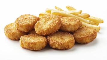 Crispy Golden Chicken Nuggets and French Fries A Delicious Fast Food Meal for Kids and Adults, Perfect for Lunch, Dinner, or a Quick Snack Enjoy the Irresistible Flavor of Juicy Chicken Battered to photo