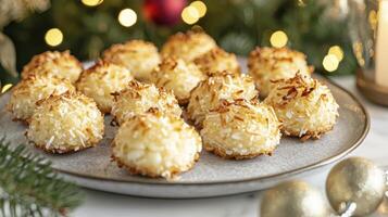 Delicious Coconut Macaroons A Sweet Holiday Treat, showcased in a beautiful image capturing the festive spirit of Christmas and winter celebrations Enjoy these delightful cookies, perfect for sharing photo