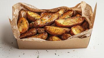 Delicious Golden Brown Potato Wedges A Close-Up Shot of Crispy Roasted Potatoes Perfect for Food Blogs, Restaurant Menus, and Recipe Websites Showcase the Irresistible Texture and Flavor of These photo