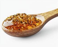 Delicious spoonful of golden quince jam glistens, showcasing its natural sweetness and inviting texture The wooden spoon adds a rustic charm, highlighting the artisanal quality of the preserve Tiny photo