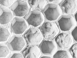 Detailed Close-Up Macro Photograph Showcasing the Intricate Beauty and Structural Integrity of a Honeycomb, Revealing the Unique Hexagonal Cells and Natural Patterns Created by Bees, Perfect for photo