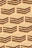 Crispy wafers coated with chocolate on cream background vector