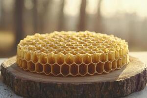 Golden Honeycomb Delight A Close-Up Exploration of Nature's Sweetest Creation, Showcasing the Intricate Hexagonal Pattern and the Rich, Natural Hues of Honey, Perfect for Sweet Tooth and Nature photo