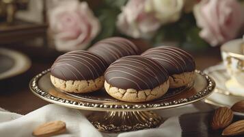 Indulge in the Decadence of Exquisite Chocolate Covered Cookies A Symphony of Flavors and Textures Discover the Irresistible Combination of Rich Chocolate, Tender Cookie Base, and Delicate Almond photo