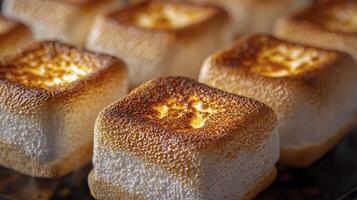 Indulge in the Sweetest Sensation A Close-Up of Toasted Marshmallows, Capturing the Golden-Brown Perfection and Irresistible Texture, Perfect for Campfires, S'mores, and Decadent Desserts Discover photo