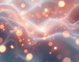 Abstract Glowing Light Waves with Bokeh Particles and Wireframe Structure photo