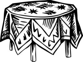 Round table with a tablecloth, vintage style illustration vector