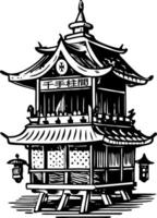 Gion matsuri building illustration in vintage style vector