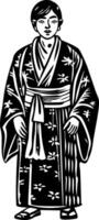 Summer yukata character illustration in vintage style vector