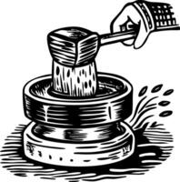 A vintage style illustration showing mochi pounding vector