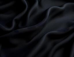 Elegant Black Silk Fabric Background with Soft Folds and Smooth Texture photo