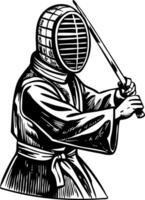 Kendo fighter vintage style character illustration vector