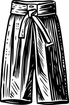 Vintage illustration depicting hakama trousers
