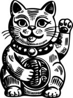 Vintage illustration of a japanese maneki neko toy vector