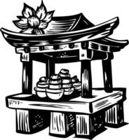 A vintage style illustration depicting shinto shrine vector