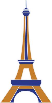 Illustration of Eiffel tower in blue and orange color on white background.