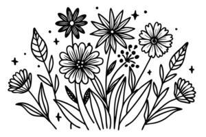 Black and white floral design for coloring or printing. vector