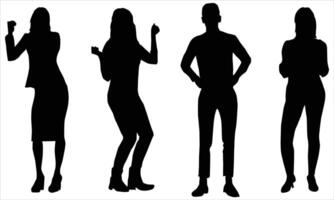 man and women stand on a row in different poses vector