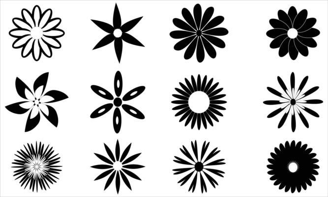 Flower silhouette icon bundle. Flowers elements collection
