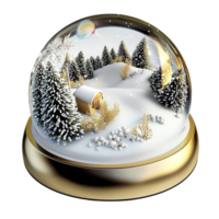 Snow globe with a winter village and snowy trees png
