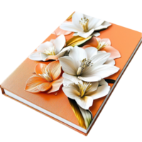 Floral notebook with white and orange flowers on a peach png