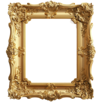 Baroquestyle golden picture frame with intricate detailing png