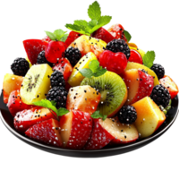 fruit salad with colorful berries and mint leaves png