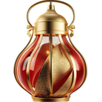 Red and gold lantern with intricate patterns and a glowing light png