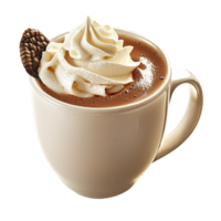 Creamy hot chocolate with whipped cream and a chocolate wafer png