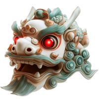 Mythical dragon head with red eyes and detailed sculpting png