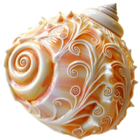 Beautiful spiral seashell with intricate golden patterns png