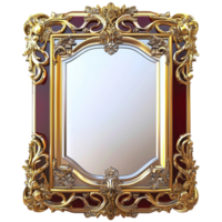 Luxurious rectangular mirror with an intricately designed golden frame png