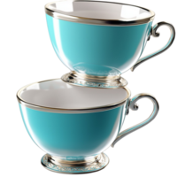 turquoise teacups with golden rims and handles png