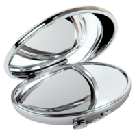 Sleek and shiny silver compact mirror with a and design png