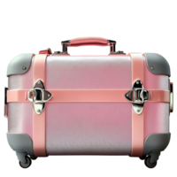 Chic pink and silver travel suitcase with locks and a handle png