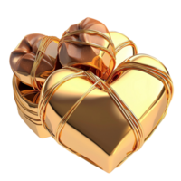 Luxurious golden heart shaped chocolates wrapped in ribbons png