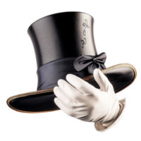 black top hat with a white glove floating beside it png
