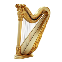 Magnificent golden harp with curves and strings for a al touch png