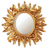 Ornate golden mirror with an elaborate sunburst frame and royal elegance png