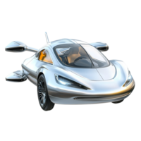 Futuristic silver flying car with sleek aerodynamic design and technology png