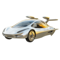 High tech golden flying car with an advanced streamlined body and wings png