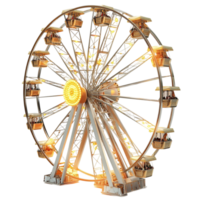 Grand Ferris wheel with glowing golden lights and detailed mechanical structure png