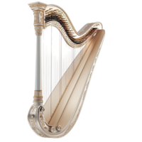 Ornate golden harp with intricate carvings and shiny strings png