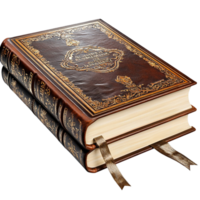 Stack of ancient books with covers and golden patterns png