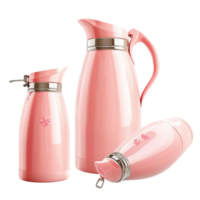 Set of pink thermoses and bottles with a floral design png