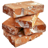 Stack of weathered red bricks with rough and chipped edges png