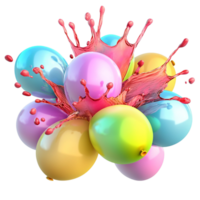 Vibrant cluster of colorful balloons bursting with splashes png