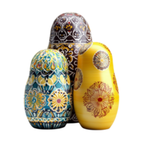 Ornate wooden nesting dolls ed with intricate golden patterns png